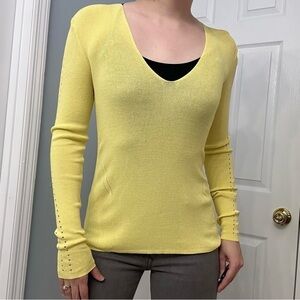 Equipment Sweater Knit Yellow Lightweight Preppy Casual V-Neck Size Small